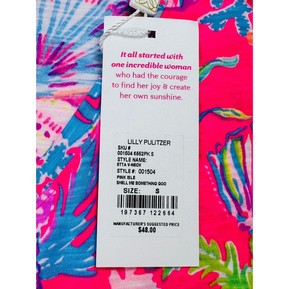 Lilly Pulitzer Etta V-neck Top Pink Isle Shell Me Something Good Womens S NWT - Picture 5 of 7